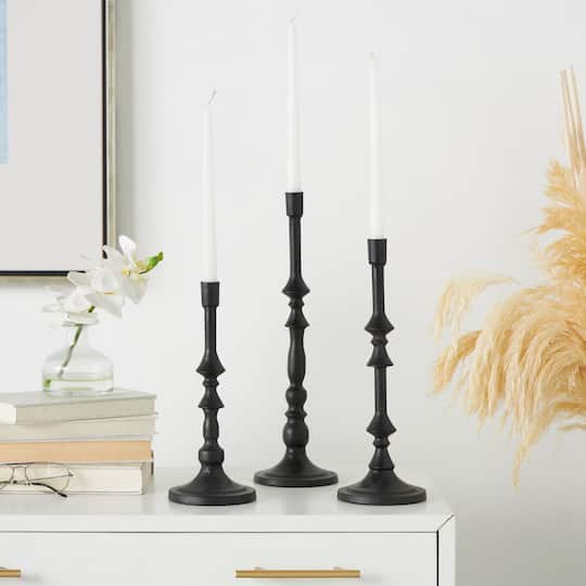 Black Metal Turned Style Candle Holder Set